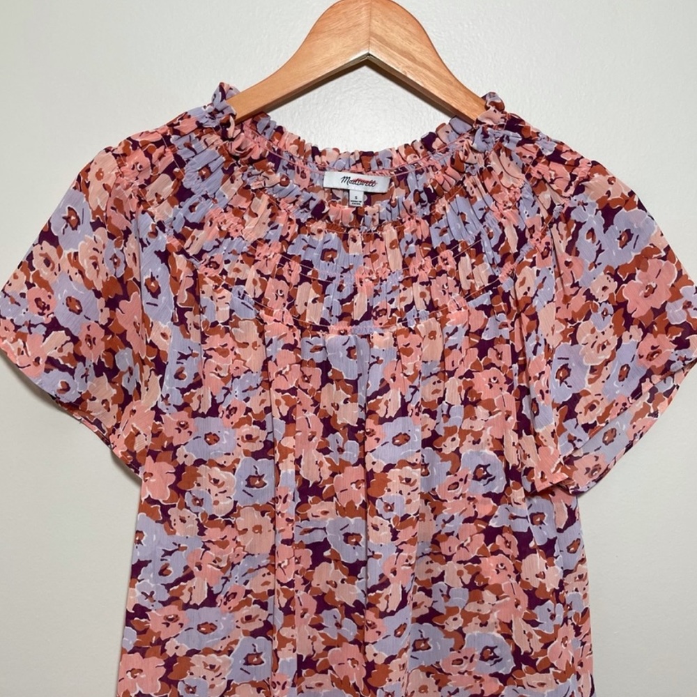 Madewell Smocked Mock Neck Top in Floral Breeze - Picture 2 of 6